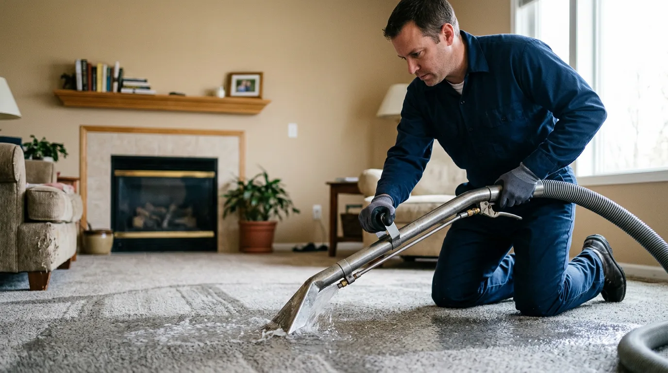 Water damage restoration technician working near Morris, IN